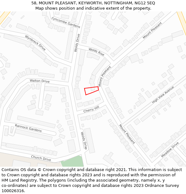 58, MOUNT PLEASANT, KEYWORTH, NOTTINGHAM, NG12 5EQ: Location map and indicative extent of plot