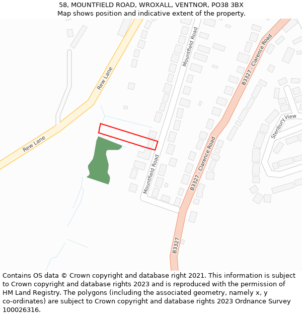 58, MOUNTFIELD ROAD, WROXALL, VENTNOR, PO38 3BX: Location map and indicative extent of plot