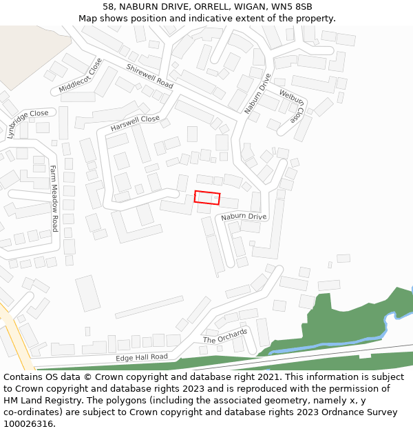 58, NABURN DRIVE, ORRELL, WIGAN, WN5 8SB: Location map and indicative extent of plot