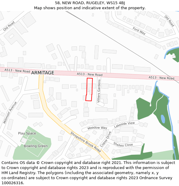 58, NEW ROAD, RUGELEY, WS15 4BJ: Location map and indicative extent of plot