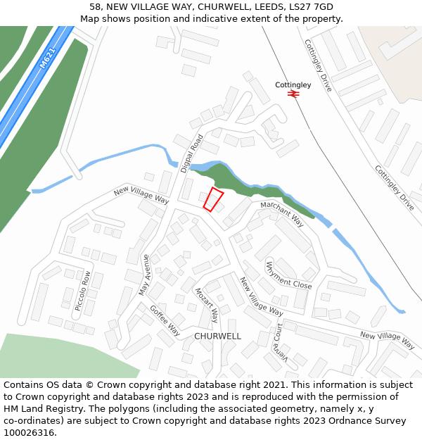 58, NEW VILLAGE WAY, CHURWELL, LEEDS, LS27 7GD: Location map and indicative extent of plot