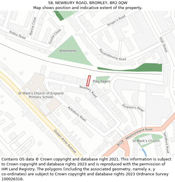 58, NEWBURY ROAD, BROMLEY, BR2 0QW: Location map and indicative extent of plot