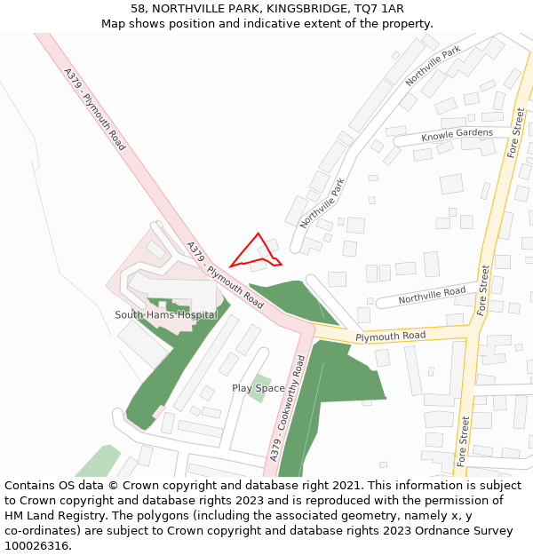 58, NORTHVILLE PARK, KINGSBRIDGE, TQ7 1AR: Location map and indicative extent of plot
