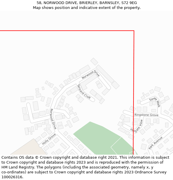 58, NORWOOD DRIVE, BRIERLEY, BARNSLEY, S72 9EG: Location map and indicative extent of plot