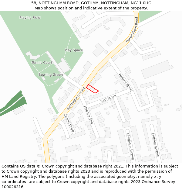 58, NOTTINGHAM ROAD, GOTHAM, NOTTINGHAM, NG11 0HG: Location map and indicative extent of plot