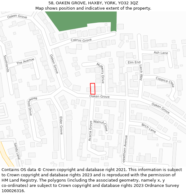 58, OAKEN GROVE, HAXBY, YORK, YO32 3QZ: Location map and indicative extent of plot