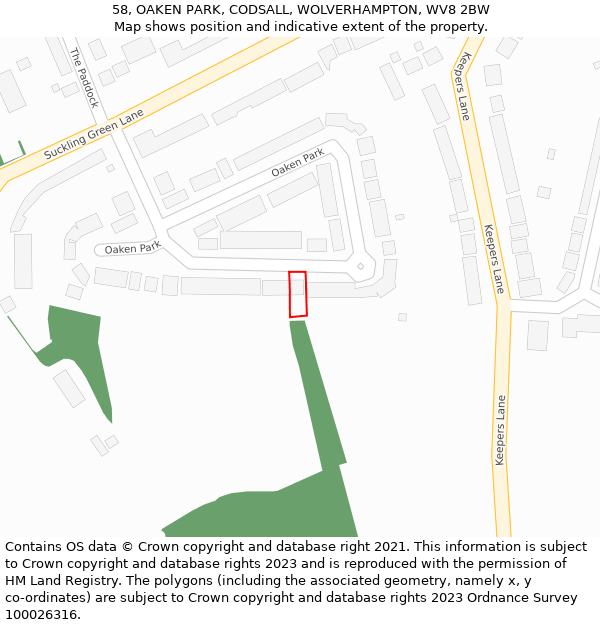 58, OAKEN PARK, CODSALL, WOLVERHAMPTON, WV8 2BW: Location map and indicative extent of plot