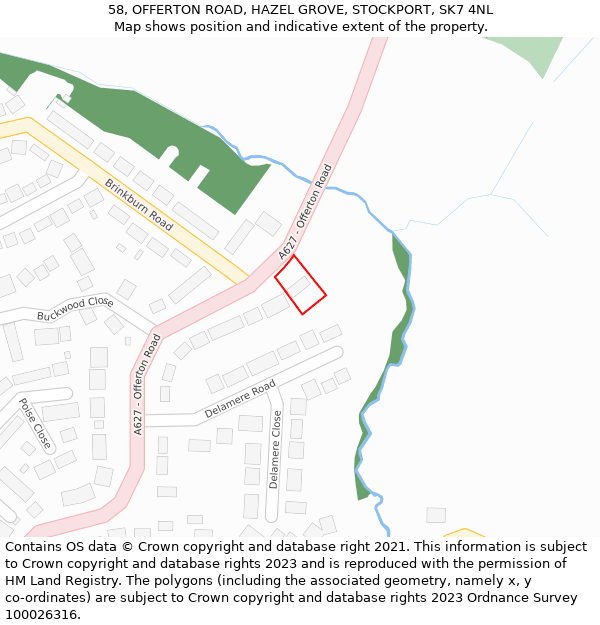 58, OFFERTON ROAD, HAZEL GROVE, STOCKPORT, SK7 4NL: Location map and indicative extent of plot