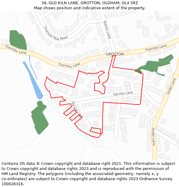 58, OLD KILN LANE, GROTTON, OLDHAM, OL4 5RZ: Location map and indicative extent of plot