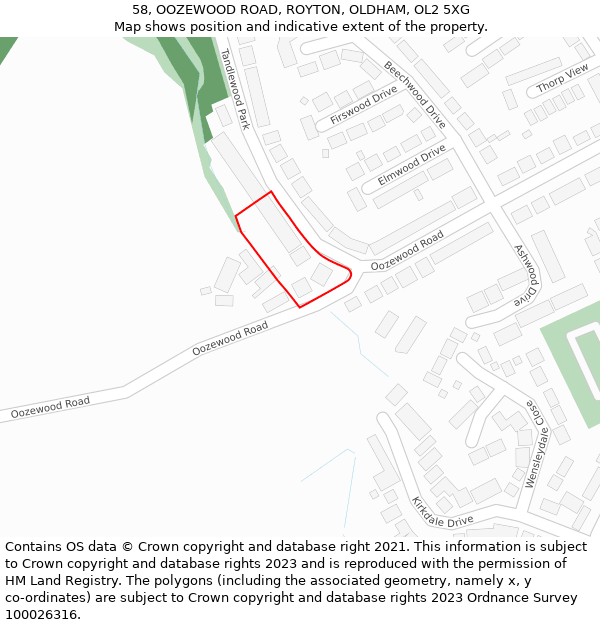 58, OOZEWOOD ROAD, ROYTON, OLDHAM, OL2 5XG: Location map and indicative extent of plot