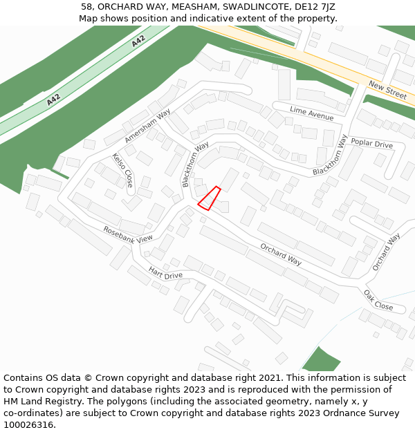 58, ORCHARD WAY, MEASHAM, SWADLINCOTE, DE12 7JZ: Location map and indicative extent of plot