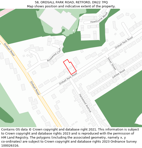 58, ORDSALL PARK ROAD, RETFORD, DN22 7PQ: Location map and indicative extent of plot