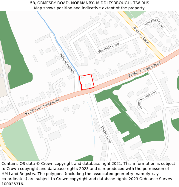 58, ORMESBY ROAD, NORMANBY, MIDDLESBROUGH, TS6 0HS: Location map and indicative extent of plot