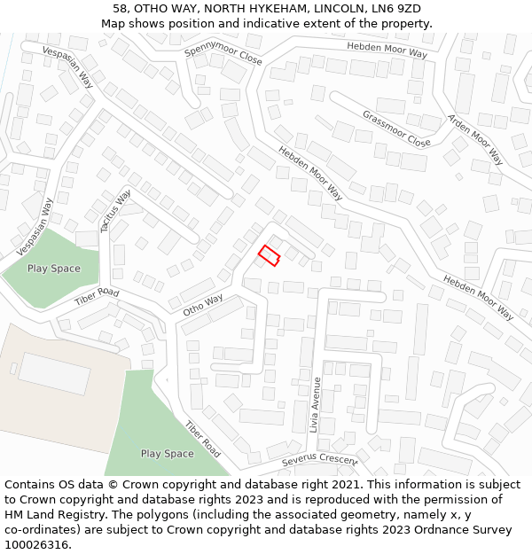 58, OTHO WAY, NORTH HYKEHAM, LINCOLN, LN6 9ZD: Location map and indicative extent of plot