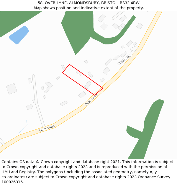 58, OVER LANE, ALMONDSBURY, BRISTOL, BS32 4BW: Location map and indicative extent of plot