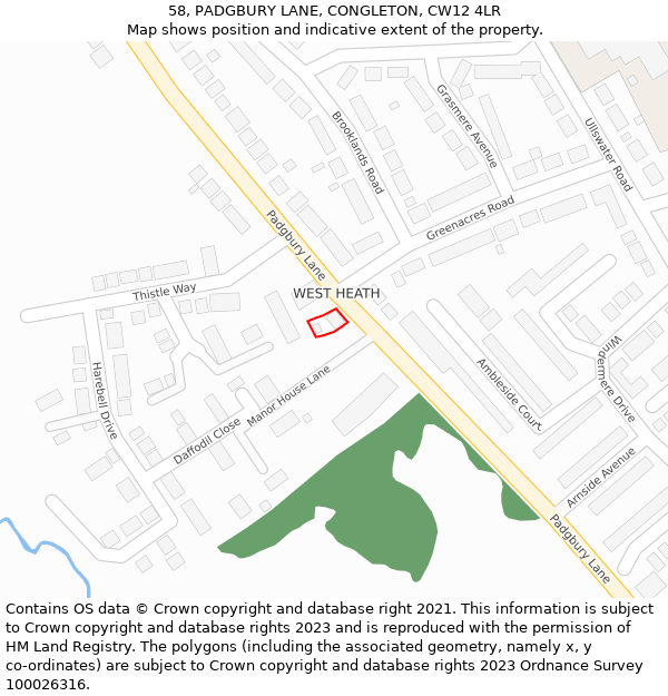 58, PADGBURY LANE, CONGLETON, CW12 4LR: Location map and indicative extent of plot