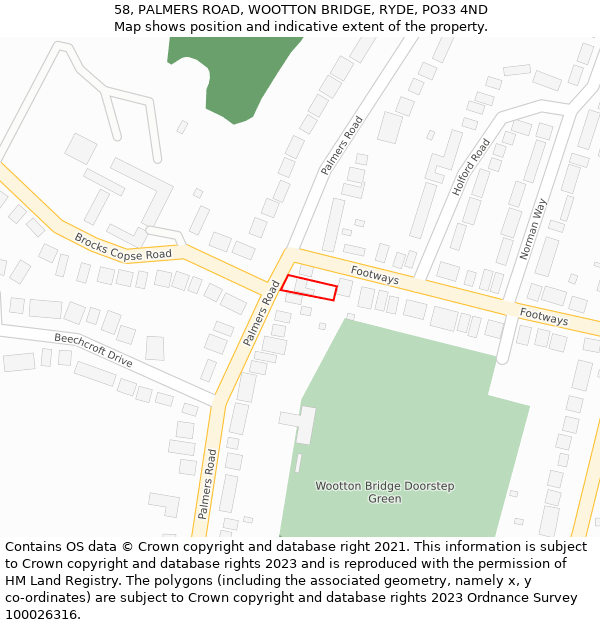 58, PALMERS ROAD, WOOTTON BRIDGE, RYDE, PO33 4ND: Location map and indicative extent of plot