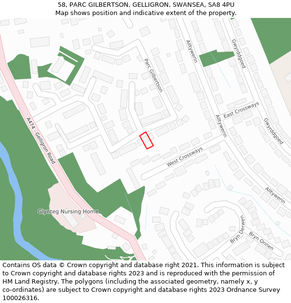 58, PARC GILBERTSON, GELLIGRON, SWANSEA, SA8 4PU: Location map and indicative extent of plot