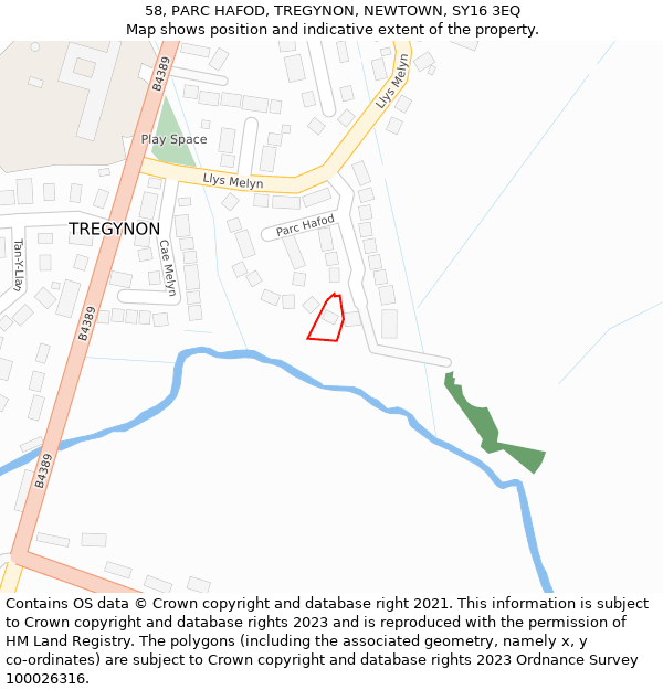 58, PARC HAFOD, TREGYNON, NEWTOWN, SY16 3EQ: Location map and indicative extent of plot