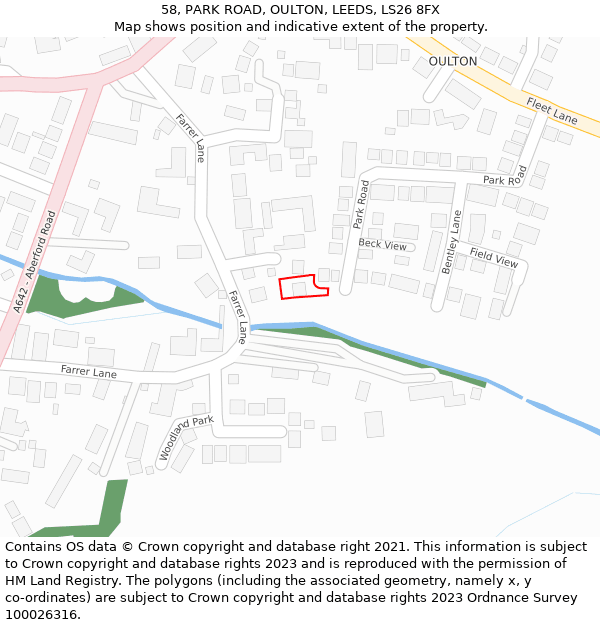 58, PARK ROAD, OULTON, LEEDS, LS26 8FX: Location map and indicative extent of plot