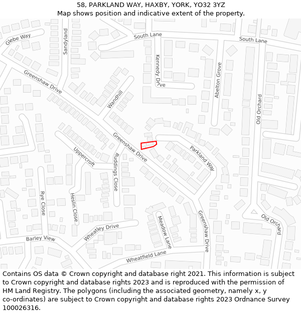 58, PARKLAND WAY, HAXBY, YORK, YO32 3YZ: Location map and indicative extent of plot