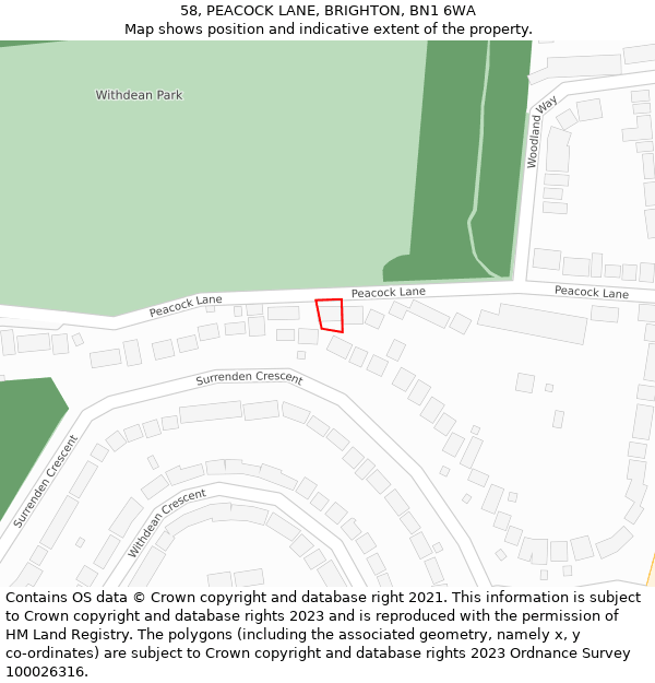 58, PEACOCK LANE, BRIGHTON, BN1 6WA: Location map and indicative extent of plot