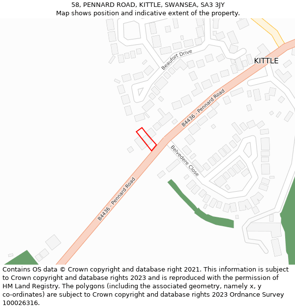 58, PENNARD ROAD, KITTLE, SWANSEA, SA3 3JY: Location map and indicative extent of plot