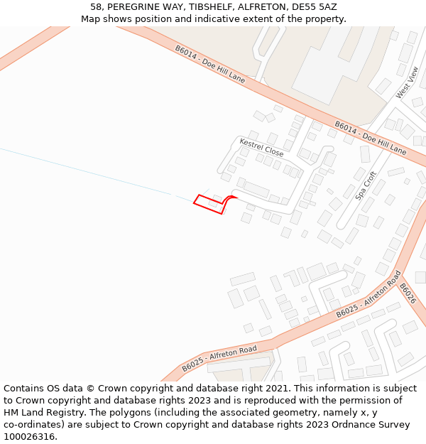 58, PEREGRINE WAY, TIBSHELF, ALFRETON, DE55 5AZ: Location map and indicative extent of plot