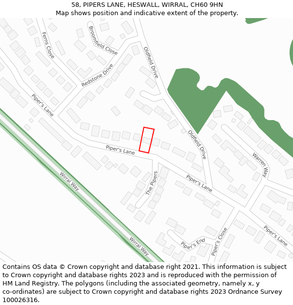 58, PIPERS LANE, HESWALL, WIRRAL, CH60 9HN: Location map and indicative extent of plot