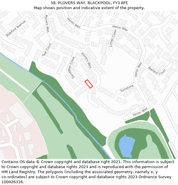 58, PLOVERS WAY, BLACKPOOL, FY3 8FE: Location map and indicative extent of plot
