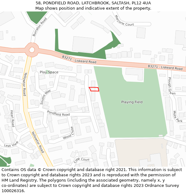 58, PONDFIELD ROAD, LATCHBROOK, SALTASH, PL12 4UA: Location map and indicative extent of plot