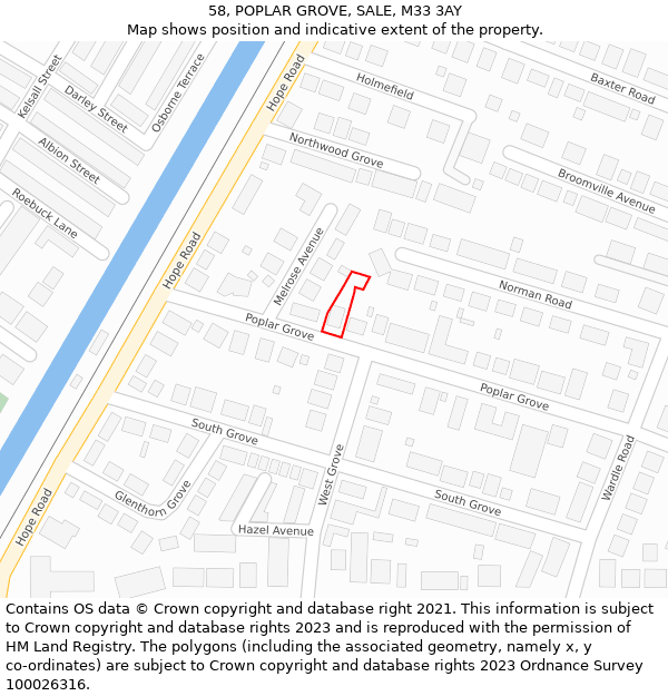 58, POPLAR GROVE, SALE, M33 3AY: Location map and indicative extent of plot