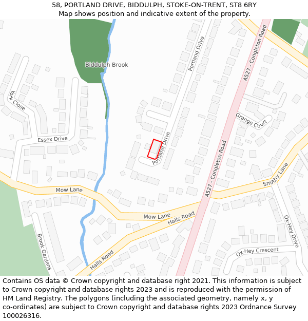 58, PORTLAND DRIVE, BIDDULPH, STOKE-ON-TRENT, ST8 6RY: Location map and indicative extent of plot