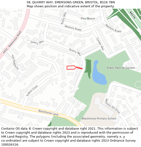 58, QUARRY WAY, EMERSONS GREEN, BRISTOL, BS16 7BN: Location map and indicative extent of plot