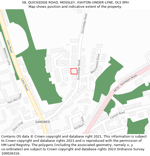 58, QUICKEDGE ROAD, MOSSLEY, ASHTON-UNDER-LYNE, OL5 0PH: Location map and indicative extent of plot