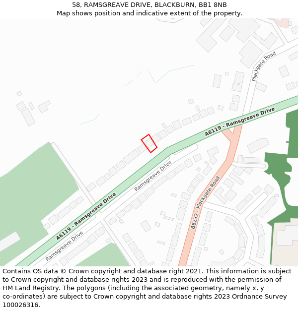 58, RAMSGREAVE DRIVE, BLACKBURN, BB1 8NB: Location map and indicative extent of plot