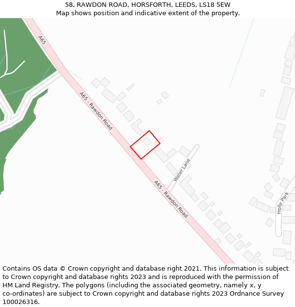 58, RAWDON ROAD, HORSFORTH, LEEDS, LS18 5EW: Location map and indicative extent of plot