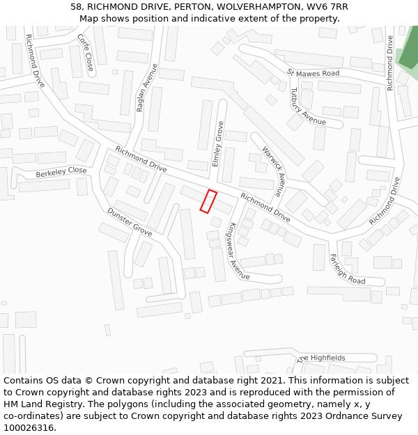 58, RICHMOND DRIVE, PERTON, WOLVERHAMPTON, WV6 7RR: Location map and indicative extent of plot