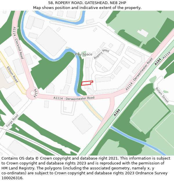 58, ROPERY ROAD, GATESHEAD, NE8 2HP: Location map and indicative extent of plot