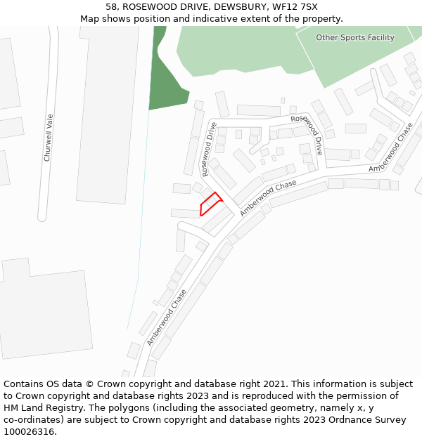 58, ROSEWOOD DRIVE, DEWSBURY, WF12 7SX: Location map and indicative extent of plot