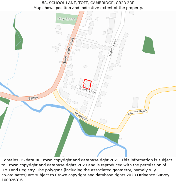 58, SCHOOL LANE, TOFT, CAMBRIDGE, CB23 2RE: Location map and indicative extent of plot