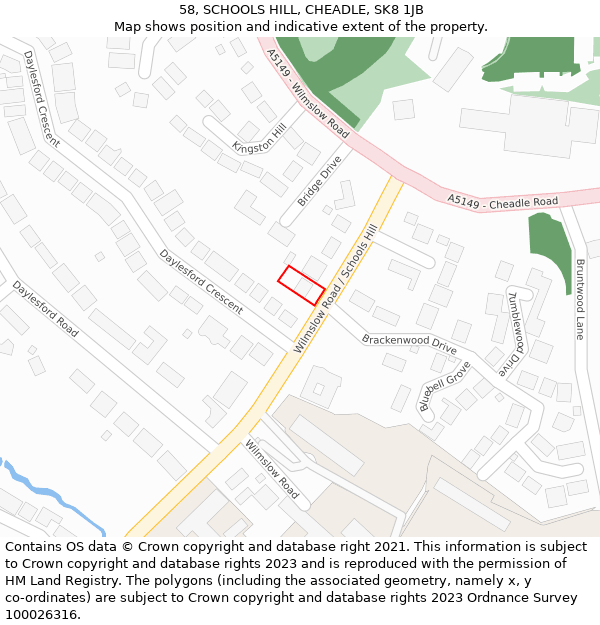 58, SCHOOLS HILL, CHEADLE, SK8 1JB: Location map and indicative extent of plot