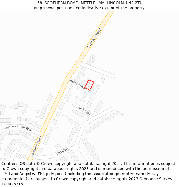 58, SCOTHERN ROAD, NETTLEHAM, LINCOLN, LN2 2TU: Location map and indicative extent of plot