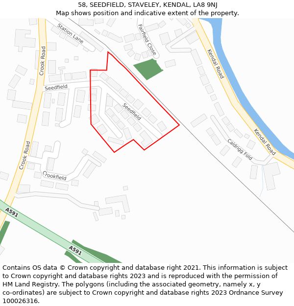 58, SEEDFIELD, STAVELEY, KENDAL, LA8 9NJ: Location map and indicative extent of plot