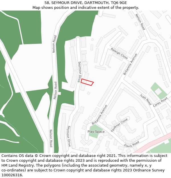 58, SEYMOUR DRIVE, DARTMOUTH, TQ6 9GE: Location map and indicative extent of plot