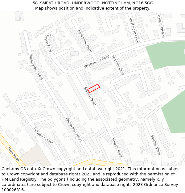 58, SMEATH ROAD, UNDERWOOD, NOTTINGHAM, NG16 5GG: Location map and indicative extent of plot