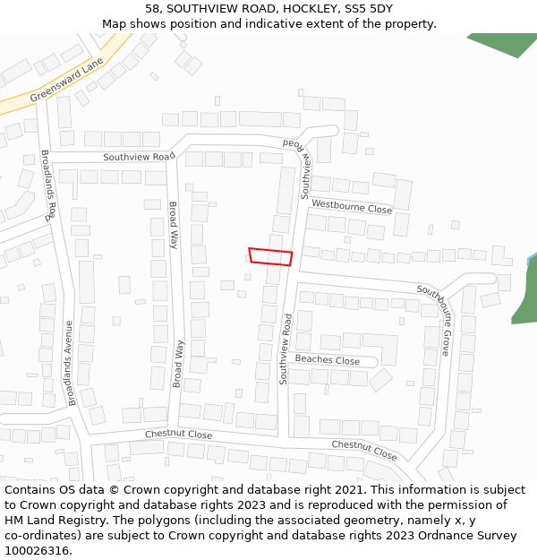 58, SOUTHVIEW ROAD, HOCKLEY, SS5 5DY: Location map and indicative extent of plot