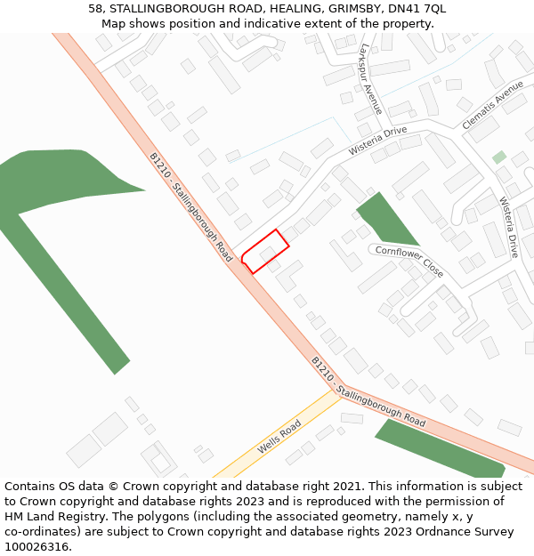 58, STALLINGBOROUGH ROAD, HEALING, GRIMSBY, DN41 7QL: Location map and indicative extent of plot