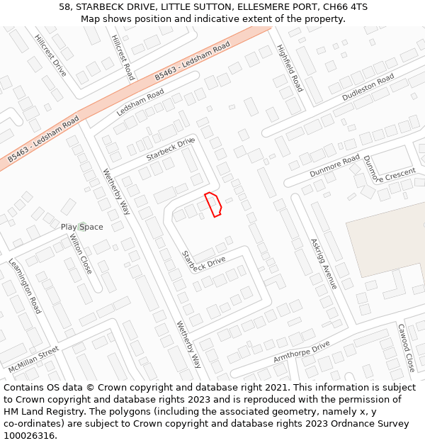 58, STARBECK DRIVE, LITTLE SUTTON, ELLESMERE PORT, CH66 4TS: Location map and indicative extent of plot