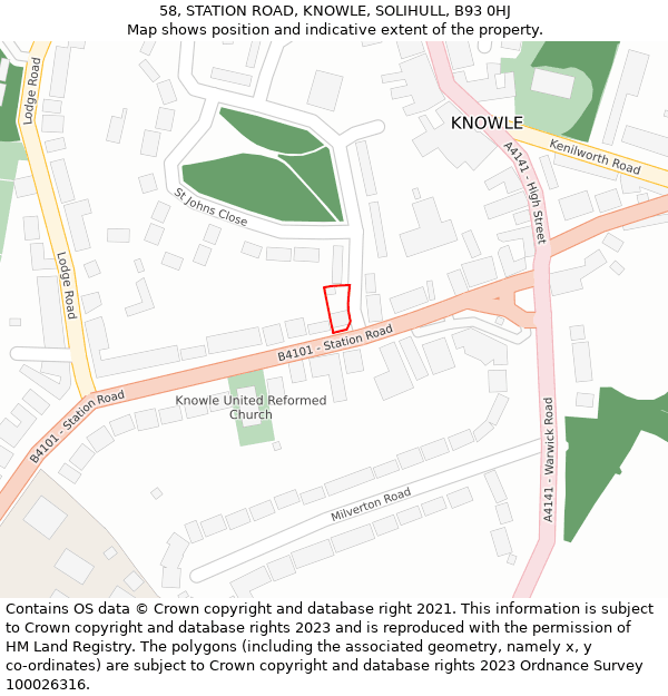 58, STATION ROAD, KNOWLE, SOLIHULL, B93 0HJ: Location map and indicative extent of plot